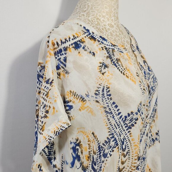 Chico's Size 3/16 Sheer Chiffon Paisley Print Short Sleeve Bat Wing Pullover Top - Picture 6 of 14